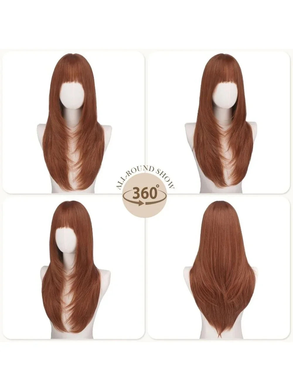 Women's Copper Red 24 Inch Natural Synthetic Long Straight Sleek Layered Wigs